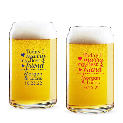 Today I Marry My Best Friend Personalized 16 oz Beer Can Glass