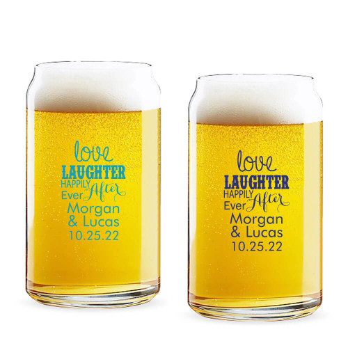 Love Laughter Happily Ever After Personalized 16 oz Beer Can Glass