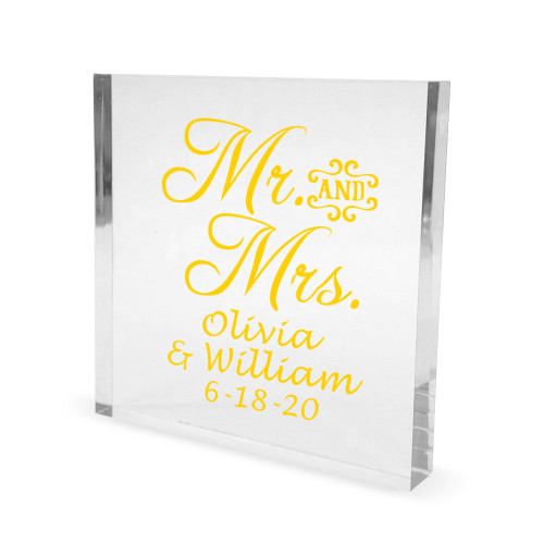 Mr. & Mrs. Script Personalized Clear Acrylic Cake Topper