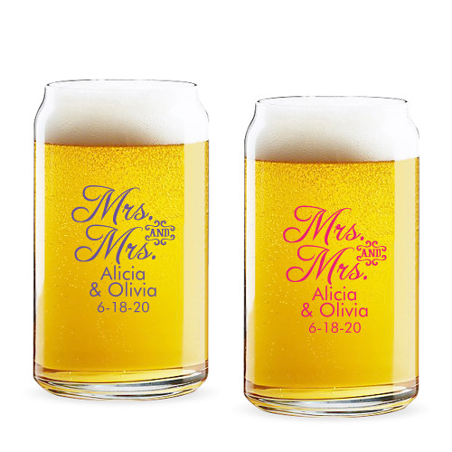 Mrs. And Mrs. Personalized 16 oz Beer Can Glass