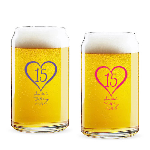 Heart 15 Personalized 16 oz Beer Can Glass