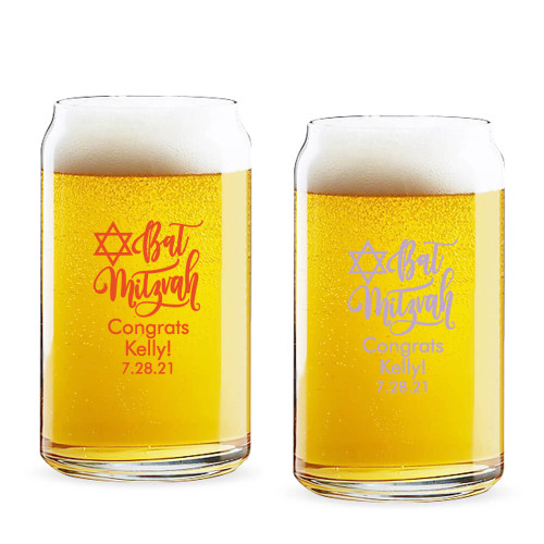 Bat Mitzvah Personalized 16 oz Beer Can Glass