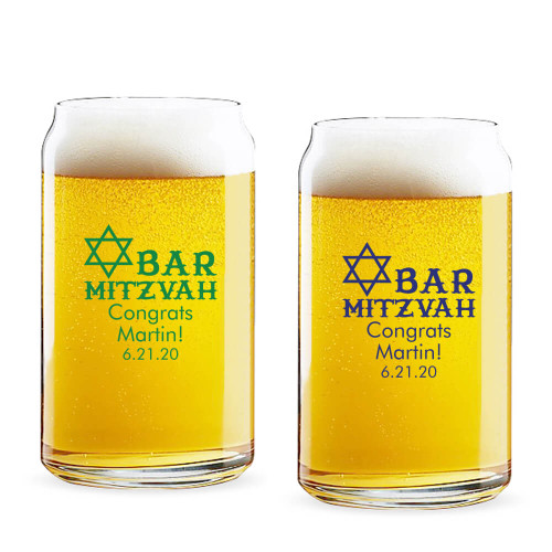 Bar Mitzvah Personalized 16 oz Beer Can Glass