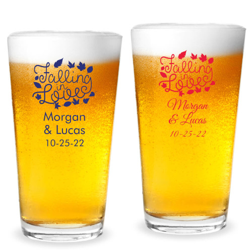 Falling In Love Script Personalized 16 oz Pint Glass