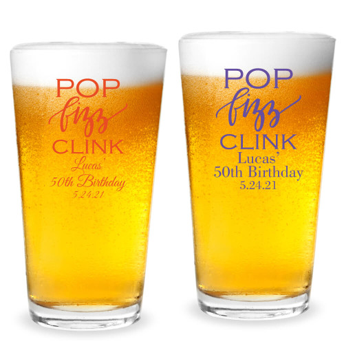 Pop Fizz Clink Personalized 16 oz Pint Glass