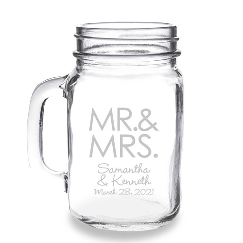 Mr and Mrs Block Personalized 16 oz Mason Jar Mug