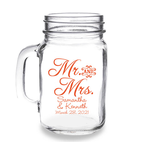 Mr and Mrs Script Personalized 16 oz Mason Jar Mug