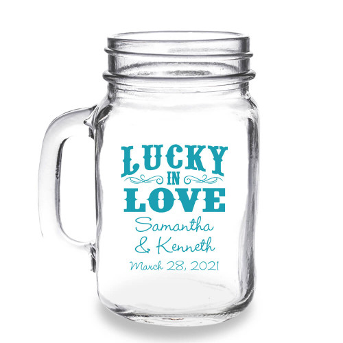 Lucky in Love Personalized 16 oz Mason Jar Mug