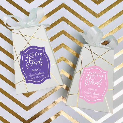It's A Girl Personalized Pedestal Favor Box (Set of 12)