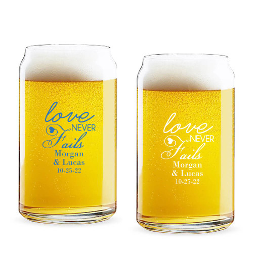 Love Never Fails Personalized 16 oz Beer Can Glass-CM