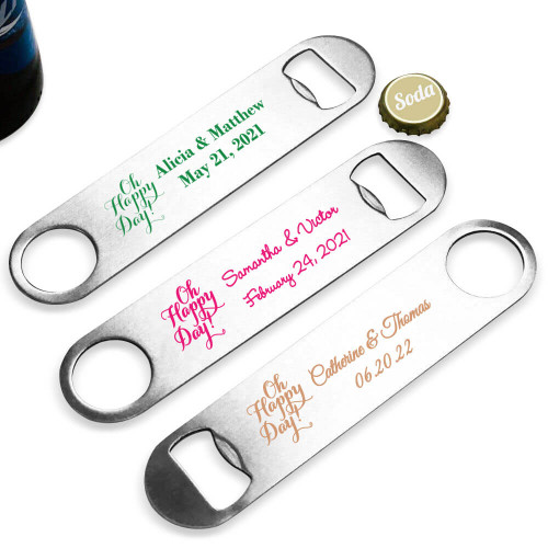 Oh Happy Day Personalized Silver Oblong Bottle Opener