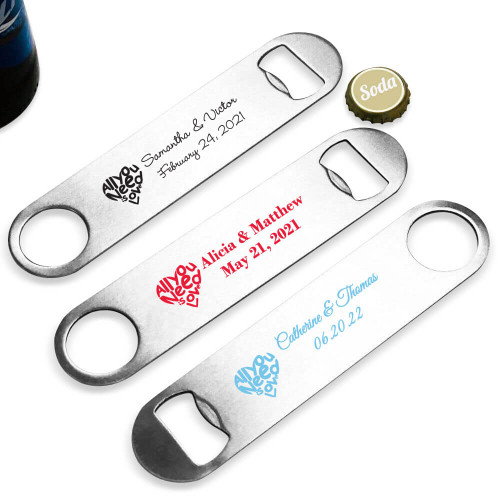 All You Need Is Love Personalized Silver Oblong Bottle Opener