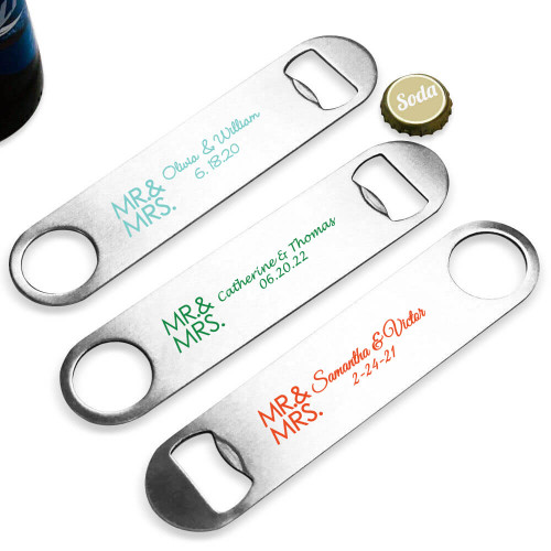 Mr and Mrs Block Personalized Silver Oblong Bottle Opener