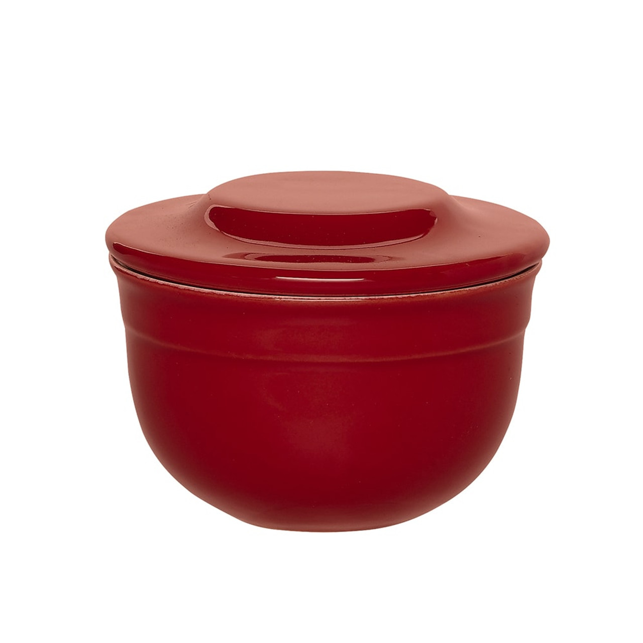 Ceramic Butter Dish Crock Big Capacity French Glass with lid Water Seal  Tray Holder- Red 