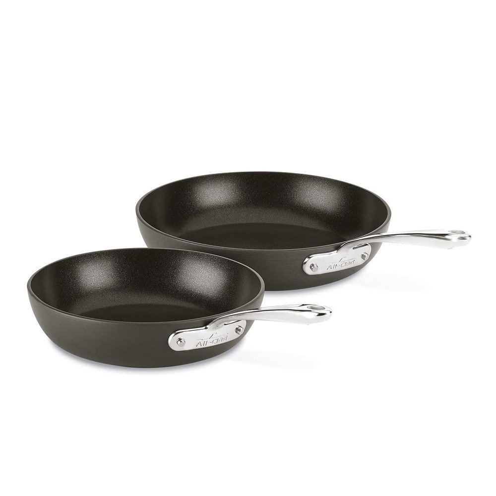 All-Clad Hard Anodized Essentials Nonstick Fry Pan 2 Piece Set, 10.5" & 12" Induction, Oven Safe 500F, Kitchen Frying Pans, Skillets, Ergonomic Handle, Premium Cookware, Dishwasher Safe, Black