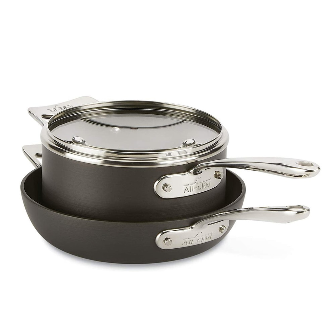 Essentials Nonstick Cookware Set, 2 piece Fry & Sauce Pan with lid Set, 8.5  inch & 2.5 quart