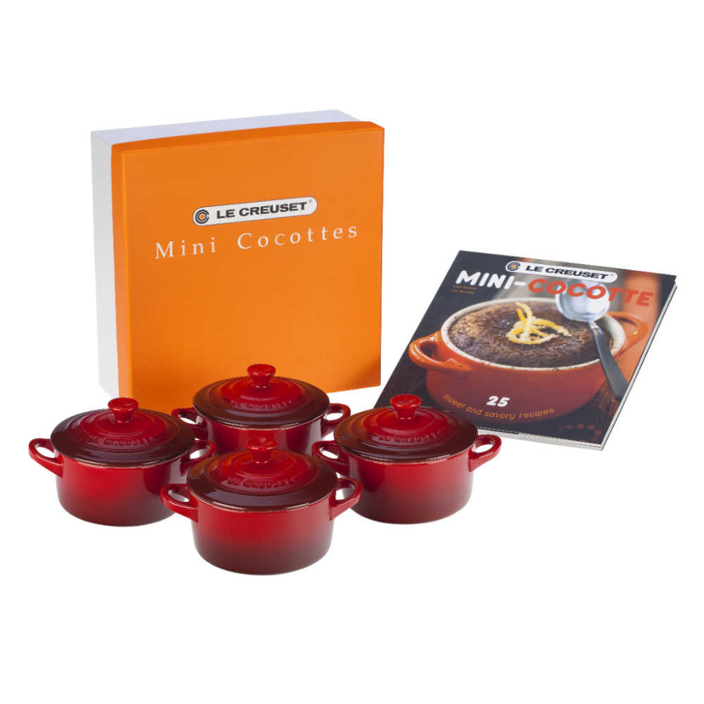 Le Creuset Mini Cocottes in Cerise With Cookbook