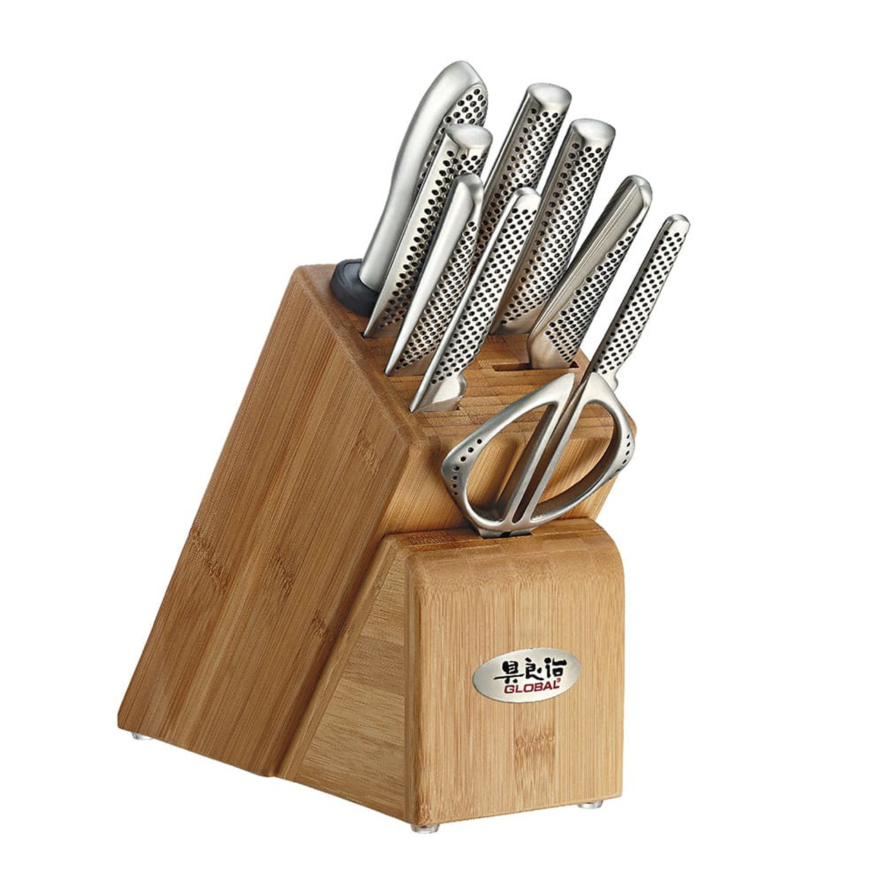 7pc Chopping Kitchen Set With 6pc Knife Block Set & In-Built Knife Sharpener And Large Gourmet Birchwood Chopping Board