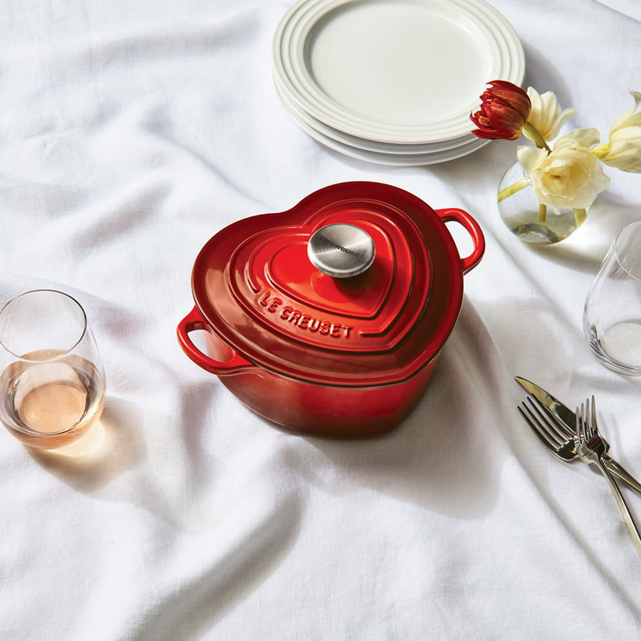 La Creuset Heart Shaped Cerise Red Cast Iron Enamel Dutch Oven 