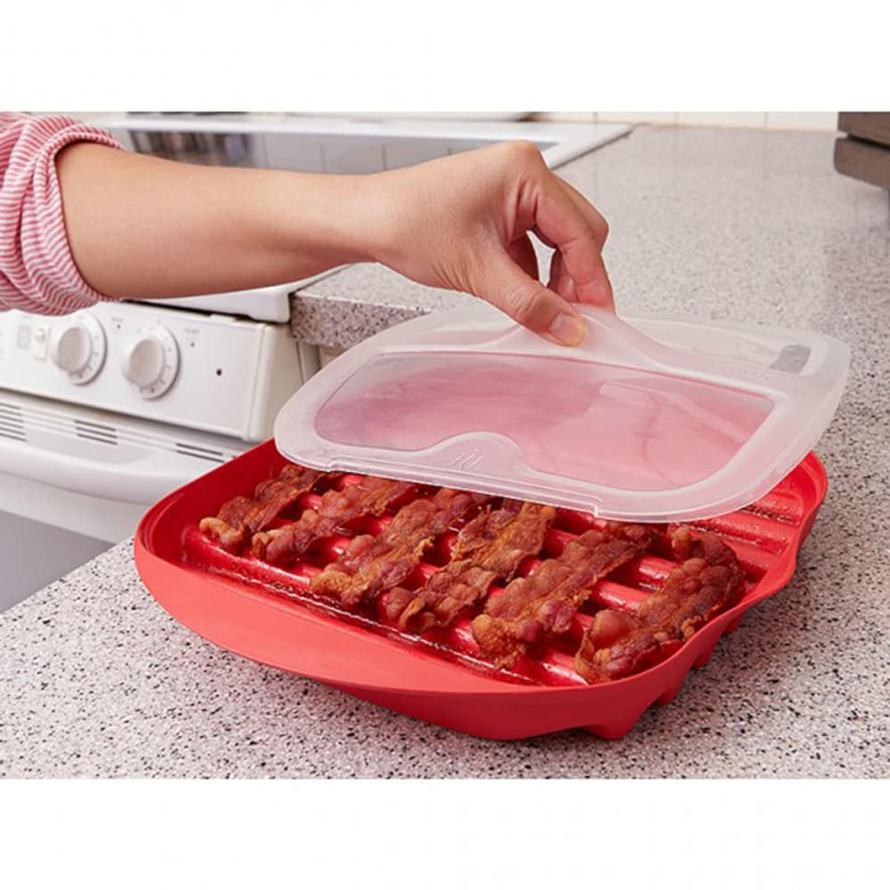 Microwave Bacon Tray with Splatter Lid, Safety, Quick and with No Mess