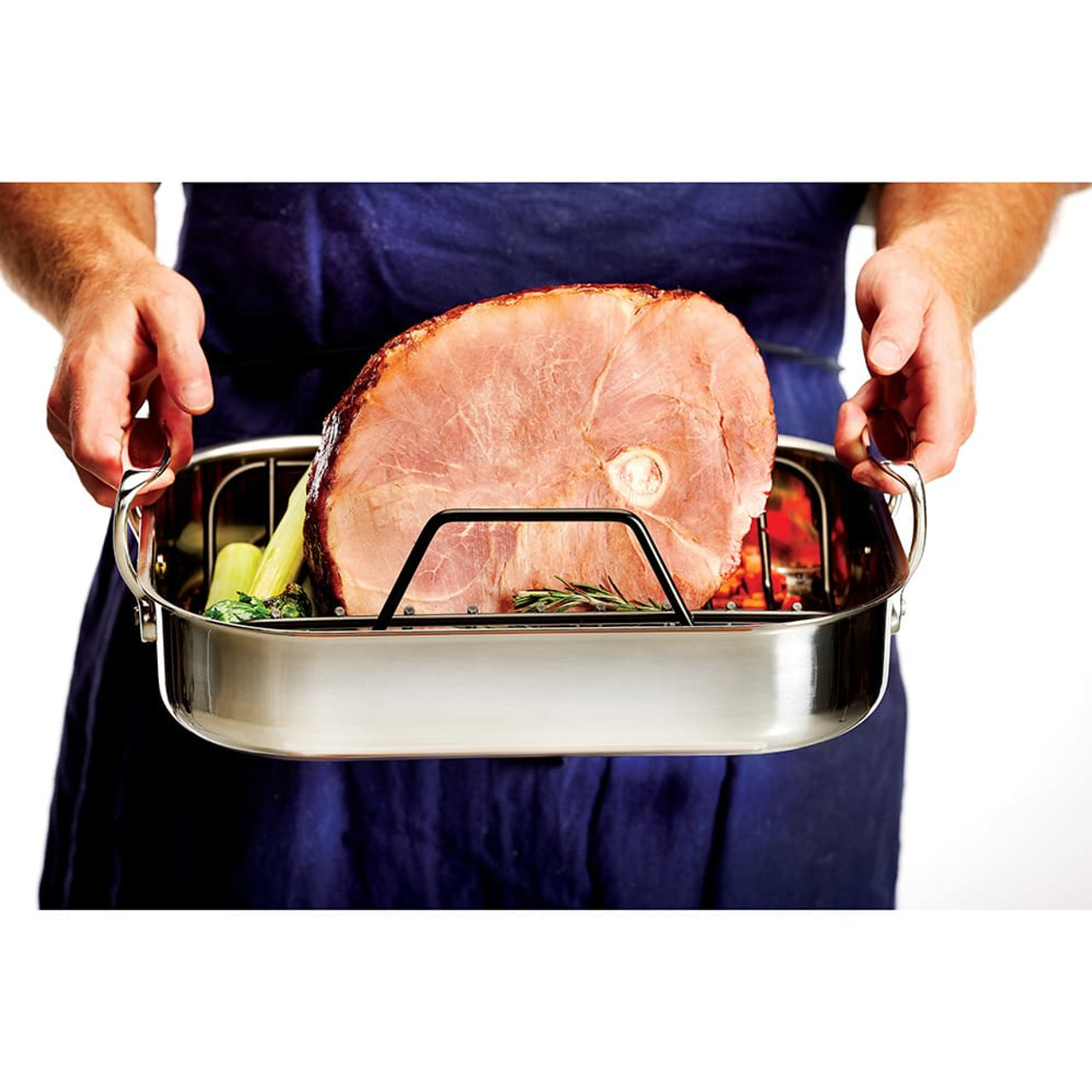 Le Creuset Small Stainless Steel Roasting Pan with Nonstick Rack