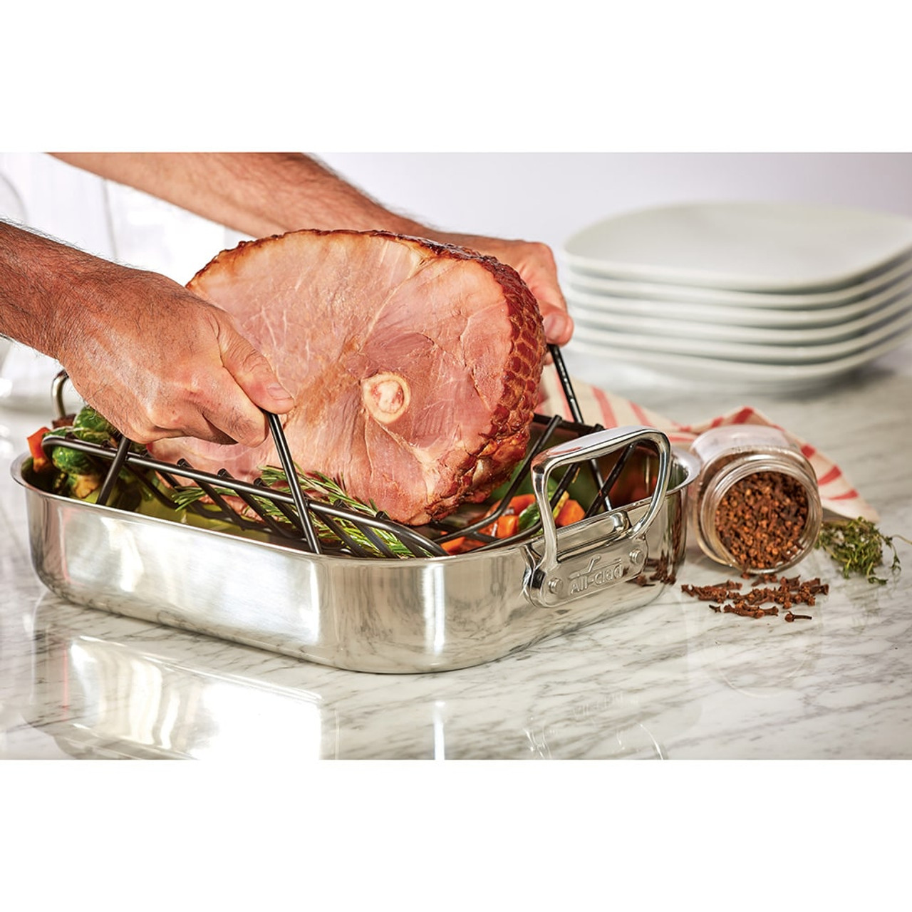 All Clad Stainless-Steel Covered Oval Roasting Pan
