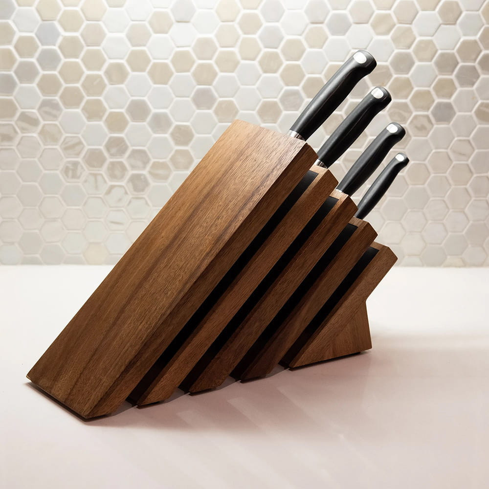 Messermeister Next Level Magnetic Knife Block, Acacia - Modern & Ventilated - Holds 16 Knives or Steels & Scissors - 12"w x 9"h x 5"d - Thumbnail 4