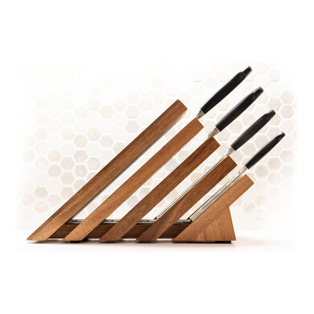 Messermeister Next Level Magnetic Knife Block, Acacia - Modern & Ventilated - Holds 16 Knives or Steels & Scissors - 12"w x 9"h x 5"d - Thumbnail 3