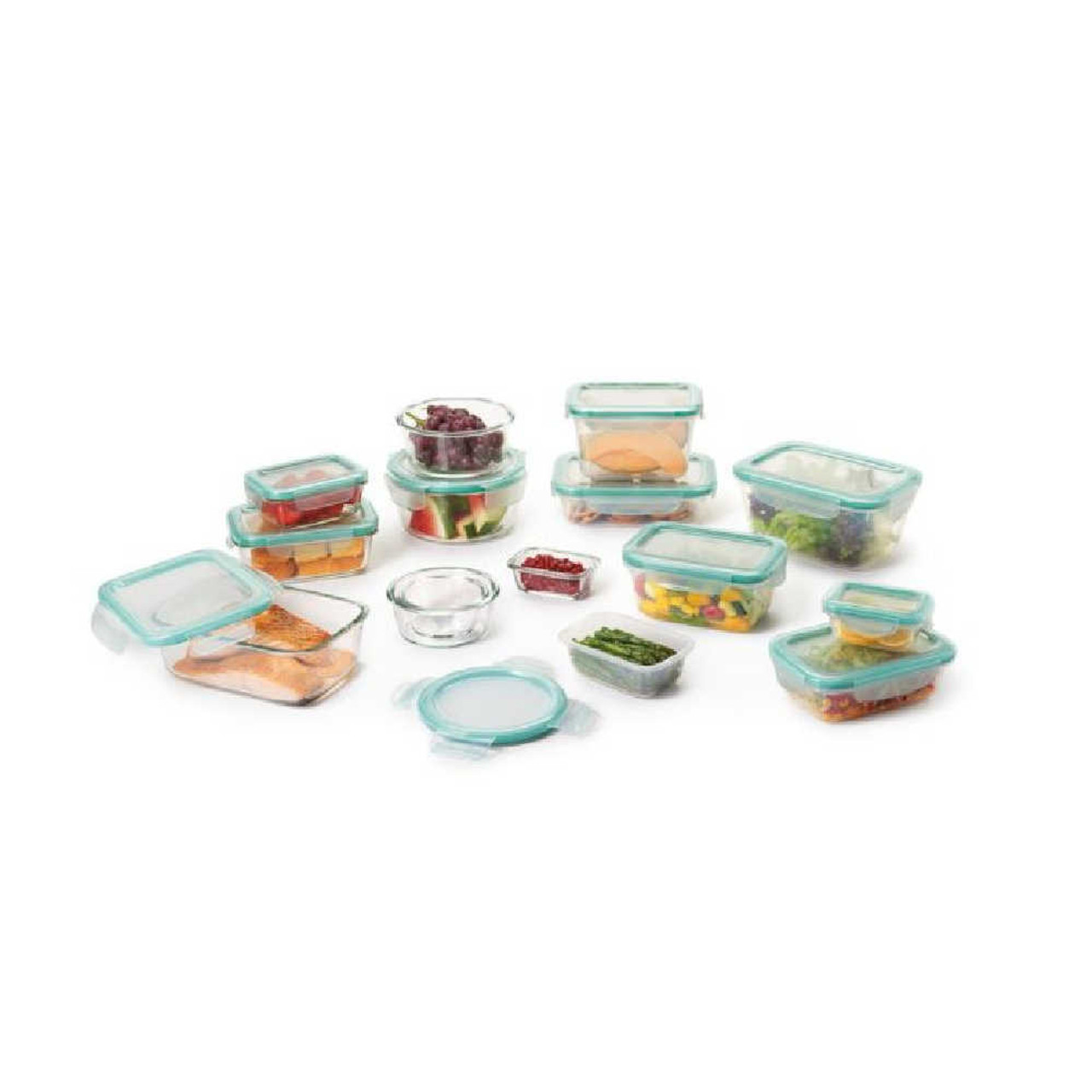 OXO Good Grips Smart Seal Glass Round Containers | Clear/Teal-Set of 4