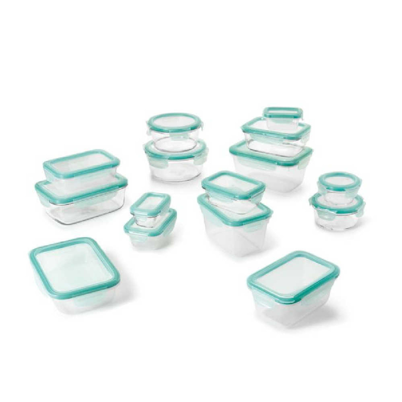 OXO Good Grips Smart Seal Glass Round Containers | Clear/Teal-Set of 4