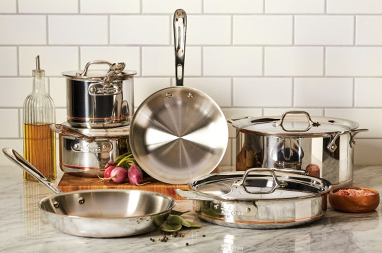  All-Clad Copper Core 5-Ply Stainless Steel Cookware Set 14  Piece Induction Oven Broiler Safe 600F Pots and Pans Silver: Cookware Sets:  Home & Kitchen