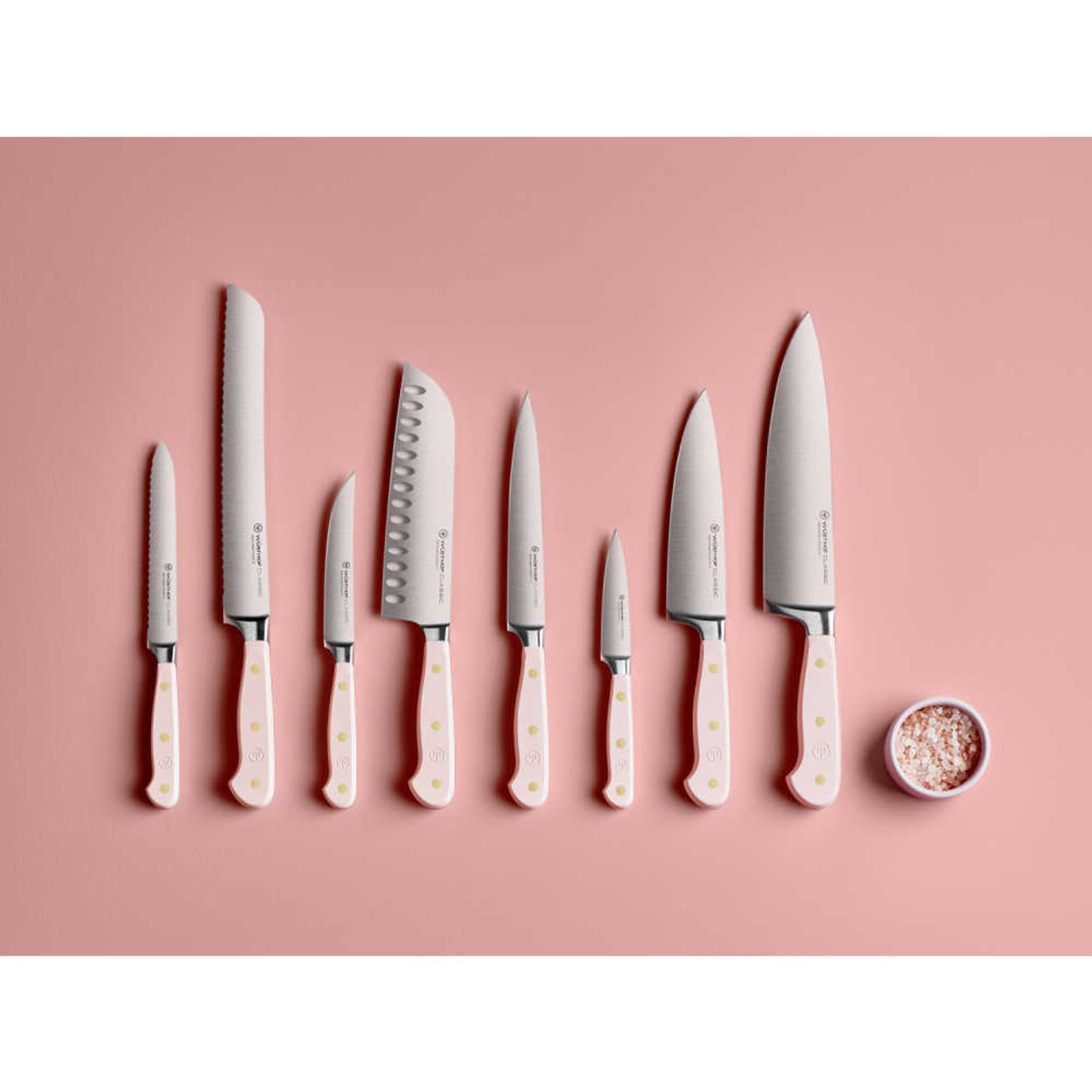 Pink and Gold Knife Set with Magnetic Knife Block