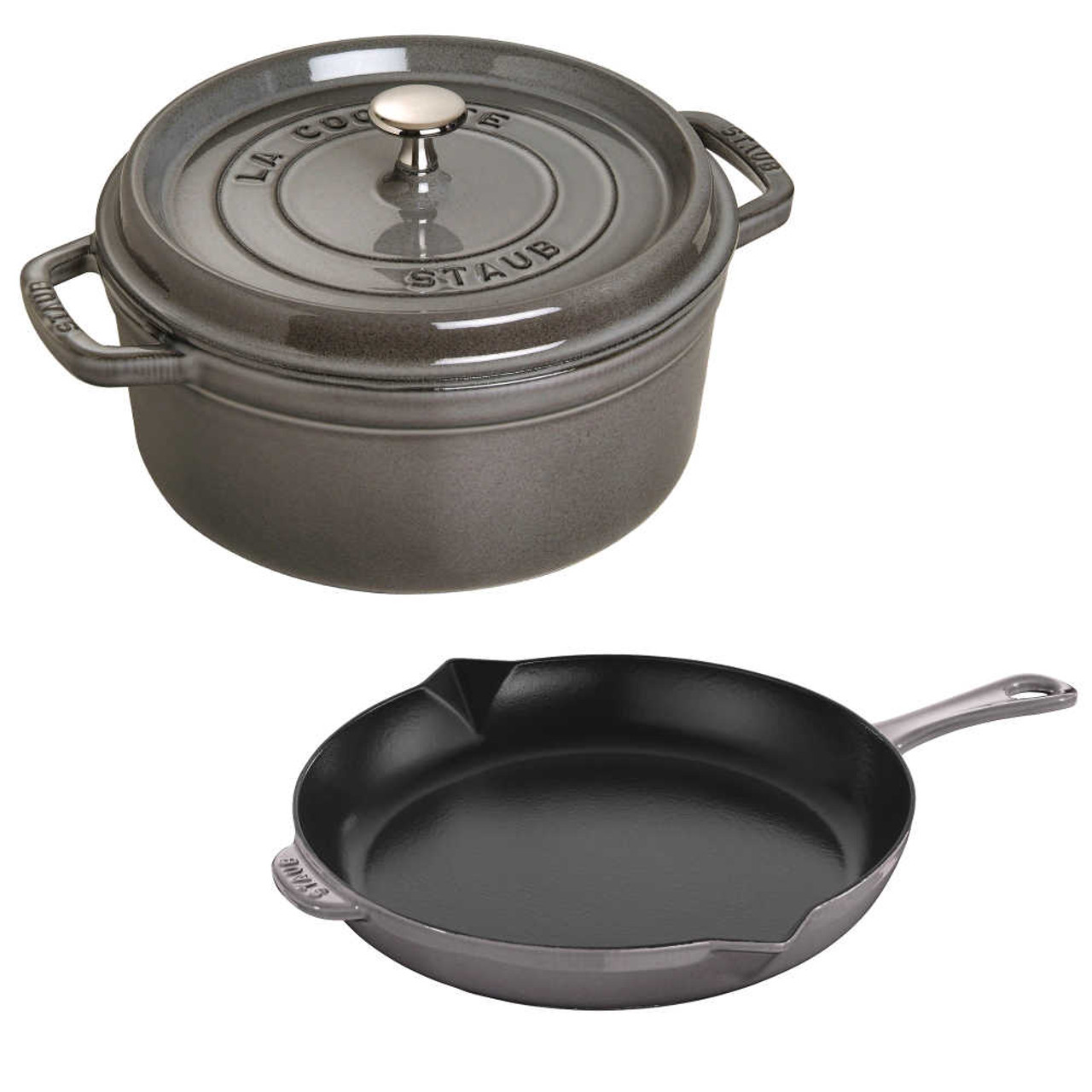 Staub Cast Iron Cocotte and Fry Pan Set in Graphite Grey