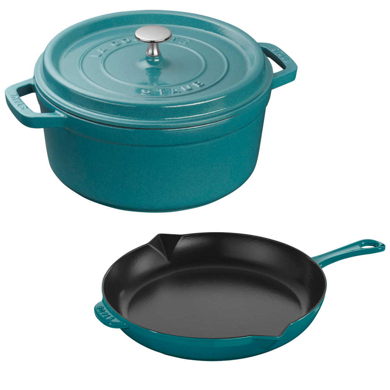 https://cdn11.bigcommerce.com/s-hccytny0od/images/stencil/1280x1280/products/5791/25735/Staub_Cast_Iron_Cocotte_and_Fry_Pan_Set_Turquoise__00418.1696526577.jpg?c=2?imbypass=on