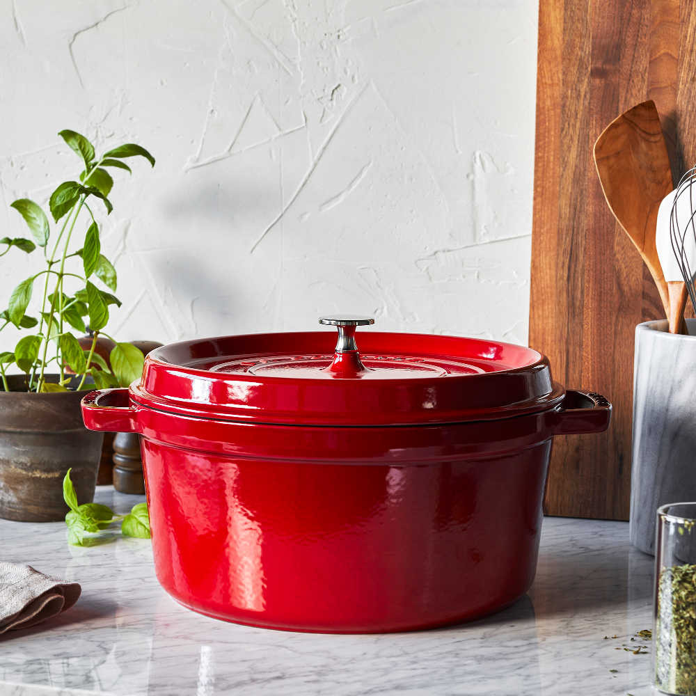 Staub Cast Iron Round Cocotte in Cherry | Chefs Corner Store