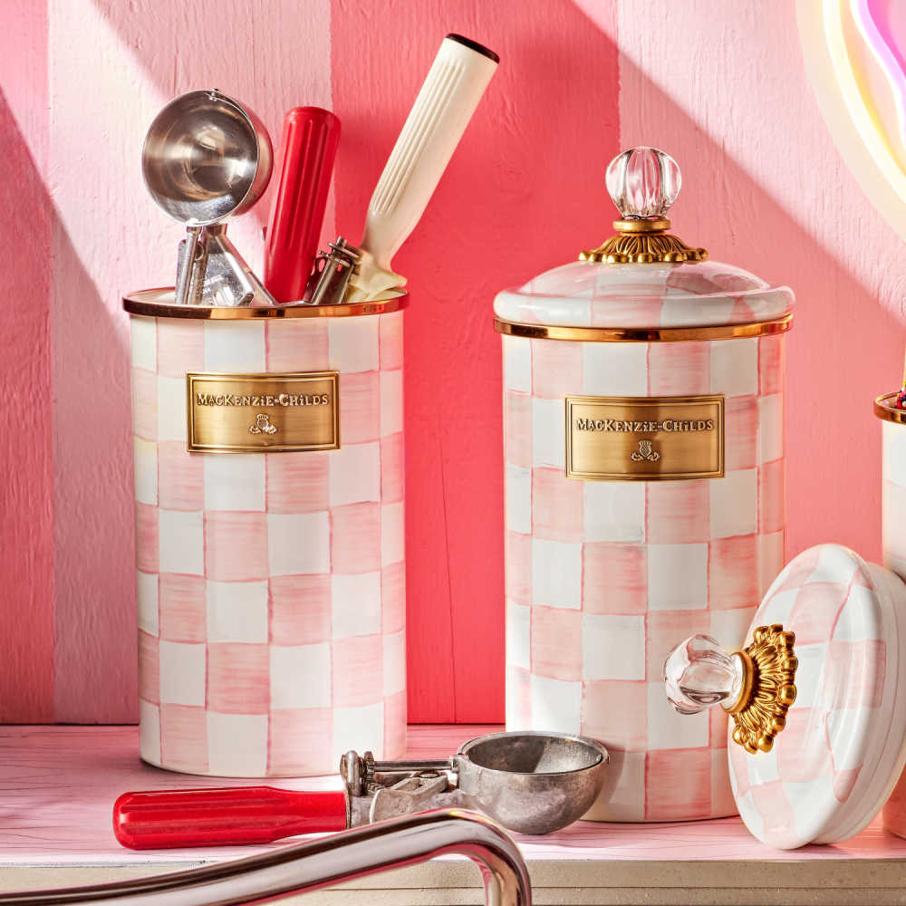 Mackenzie Childs キャンドルホルダー ピンク 小 MacKenzie-Childs Rosy Check Utensil Holder