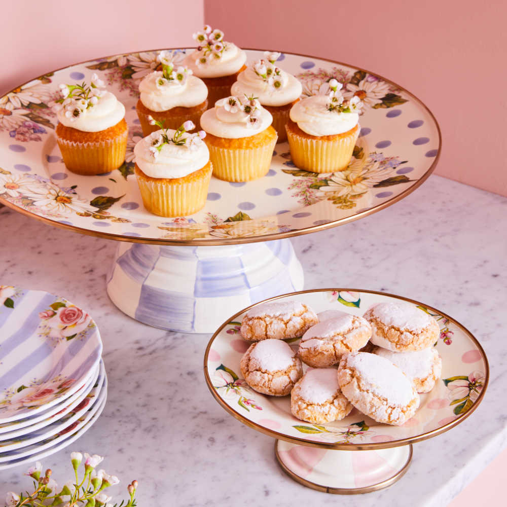 MacKenzie-Childs Pink Wildflowers Mini Pedestal Platter