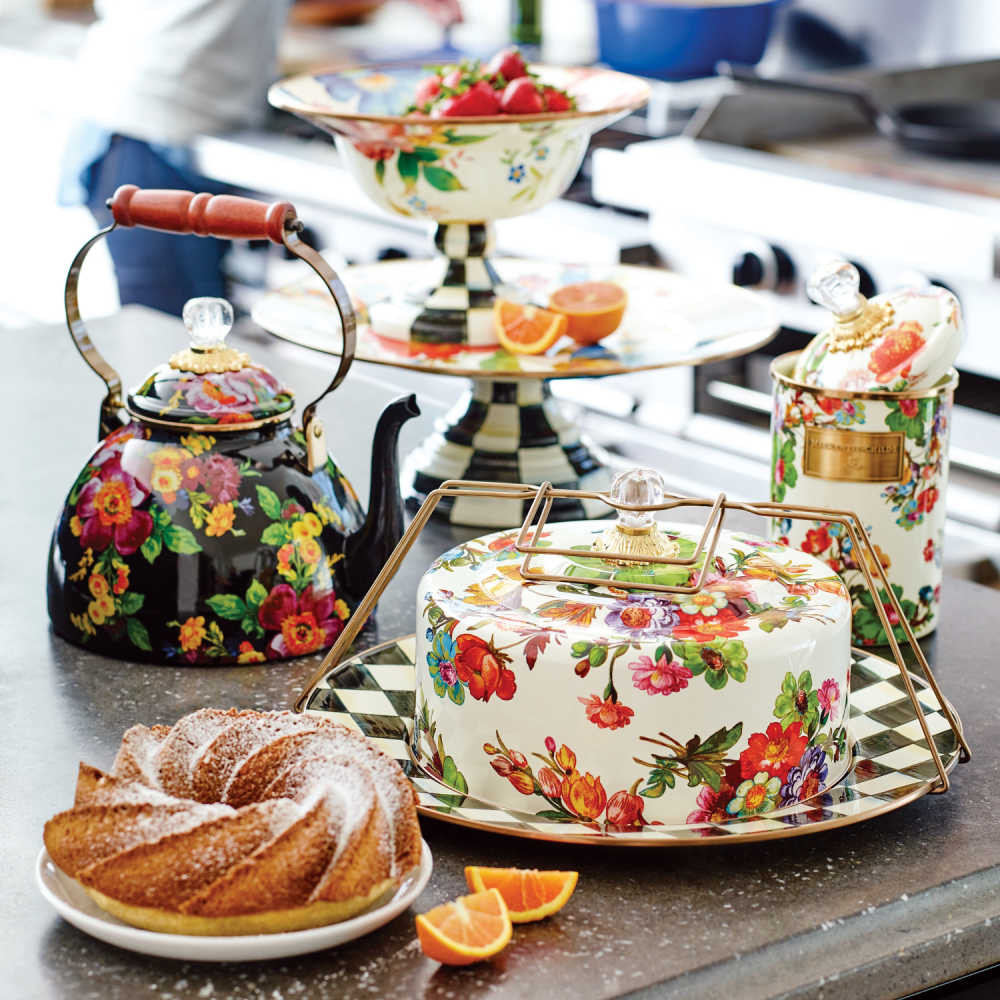 MacKenzie-Childs White Flower Market Cake Carrier