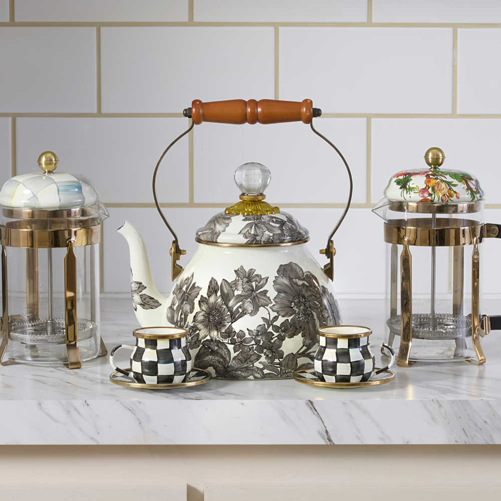MacKenzie-Childs Sterling English Garden 2-Quart Tea Kettle
