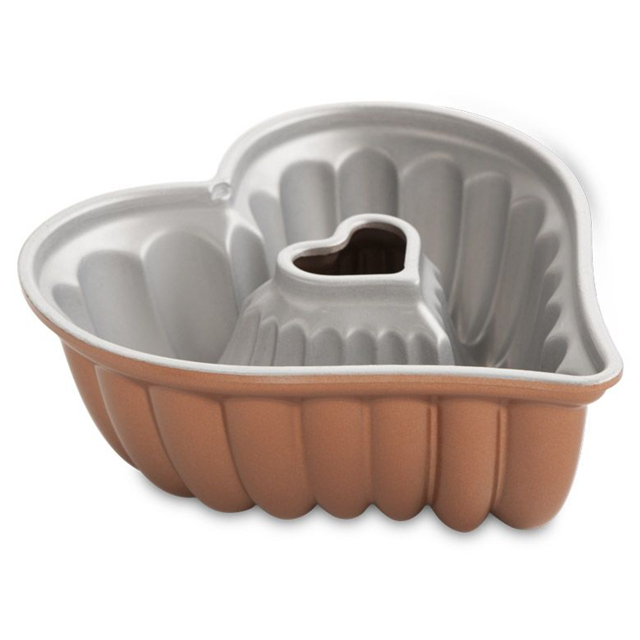 Nordic Ware Elegant Heart Bundt 55548, stampo torta a cuore, oro