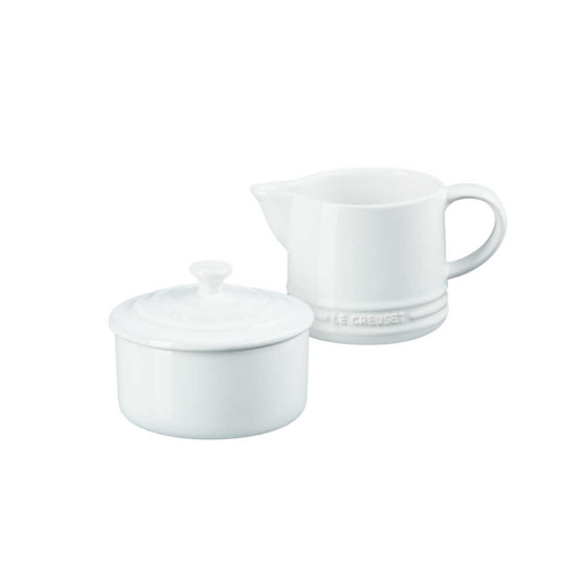 Le Creuset Stoneware Set of 2 Cappuccino Cups and Saucers 7 oz. each White
