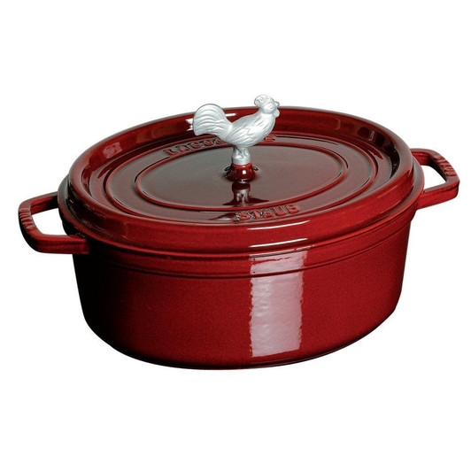 Staub Cast Iron 4-qt Shallow Wide Oval Cocotte with Glass Lid - Grenadine