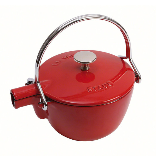 Staub Cast Iron Round Tea Kettle in Cherry Red