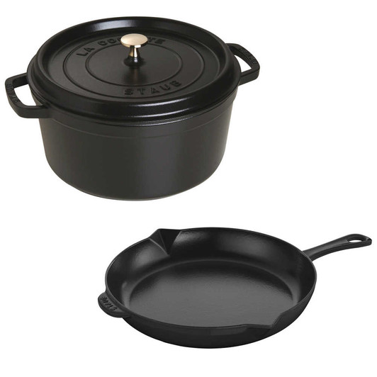 https://cdn11.bigcommerce.com/s-hccytny0od/images/stencil/532x532/products/5784/25643/Staub_Cast_Iron_Cocotte_and_Fry_Pan_Set_Matte_Black__58709.1696526599.jpg?c=2