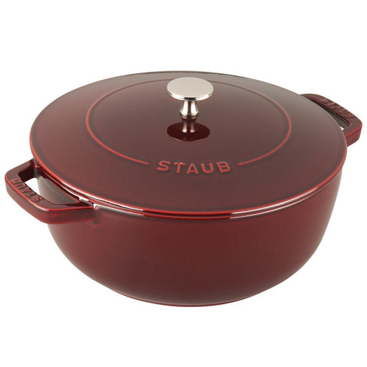 Staub Cast Iron 4-qt Shallow Wide Oval Cocotte with Glass Lid - Grenadine