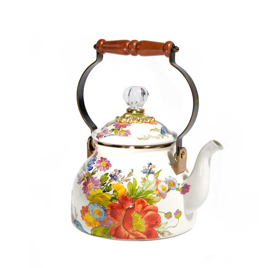 MacKenzie-Childs White Flower Market 2-Quart Tea Kettle