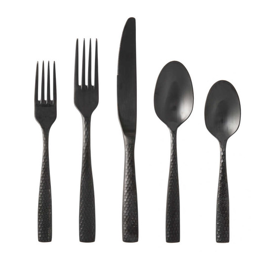 Fortessa Lucca Faceted Brushed Black 20-Piece Flatware Set