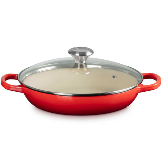 Le Creuset Cast Iron Braiser in Cerise With Glass Lid