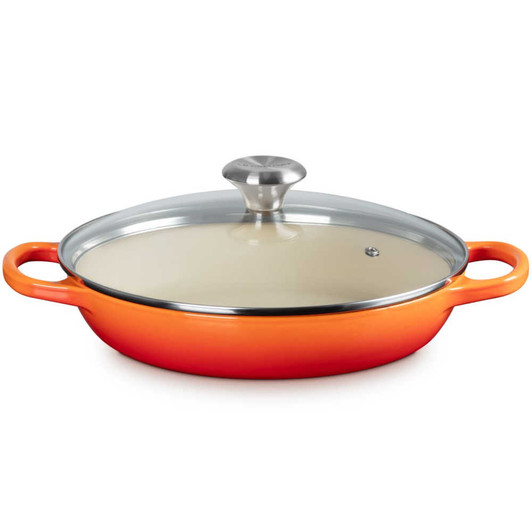 Le Creuset Cast Iron Braiser in Flame With Glass Lid