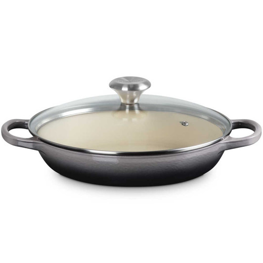 Le Creuset Cast Iron Braiser in Oyster With Glass Lid